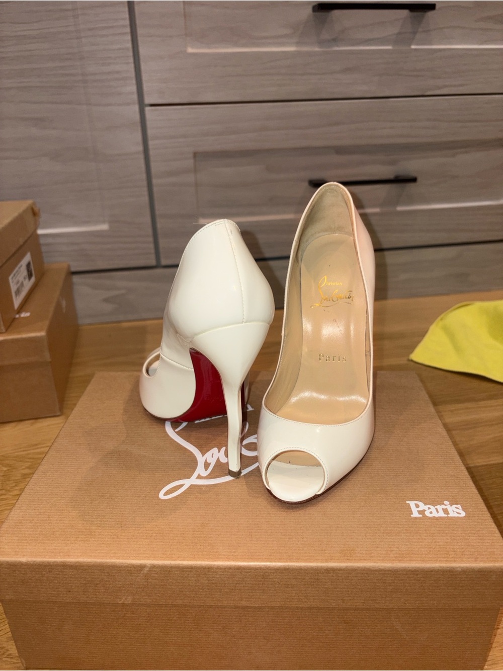Christian Louboutin Jolly B 120 Patent Leather Peep-Toe Pumps – White – Size 36